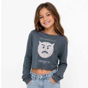 GAP Teen Smashing Pumpkins Graphic Cropped Long Sleeve Tee Gray Girls Size 10